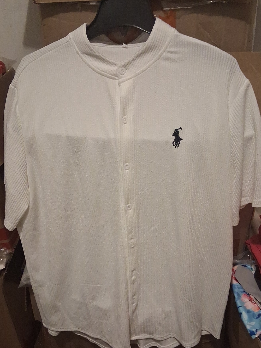 Men's White Short-Sleeve Button-Down Shirt with Logo